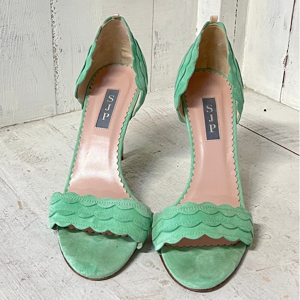 SJP by Sarah Jessica Parker Mint Green Scalloped Suede Heels